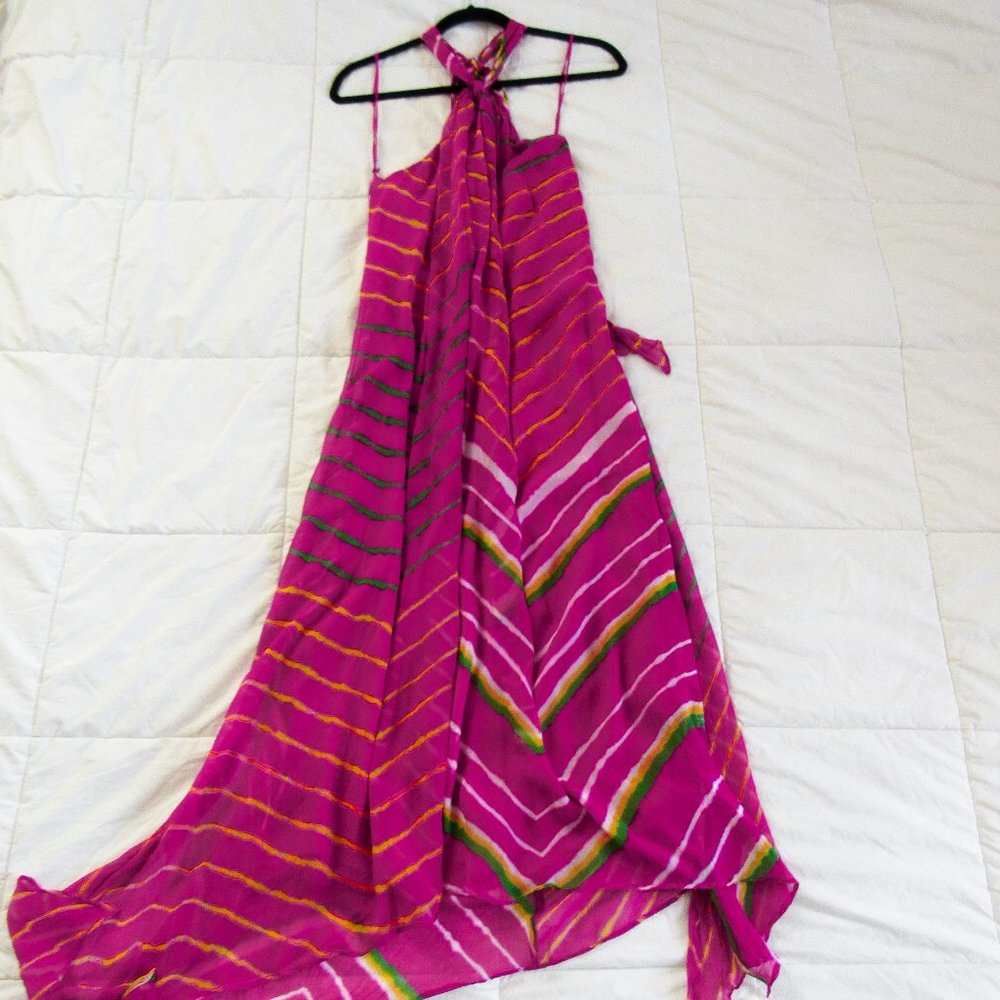 POLO RALPH LAUREN Pink Silk Summer Halter Dress Gorgeous Dyed Maxi Barbie SZ-10 - Picture 12 of 14